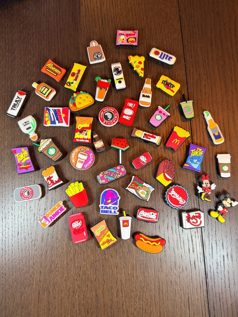 Lot of 30+ Shoe Charms - Assorted Food and Drink plus Mickey and Minnie